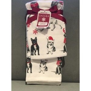 Casaba Christmas Dogs 5 Piece Kitchen Towel Set Holiday Kitchen Towels/Bar Mops